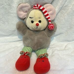 Dan Dee 1986 Christmas Mouse Plush Red Slippers Scarf Gray 22" Large VTG